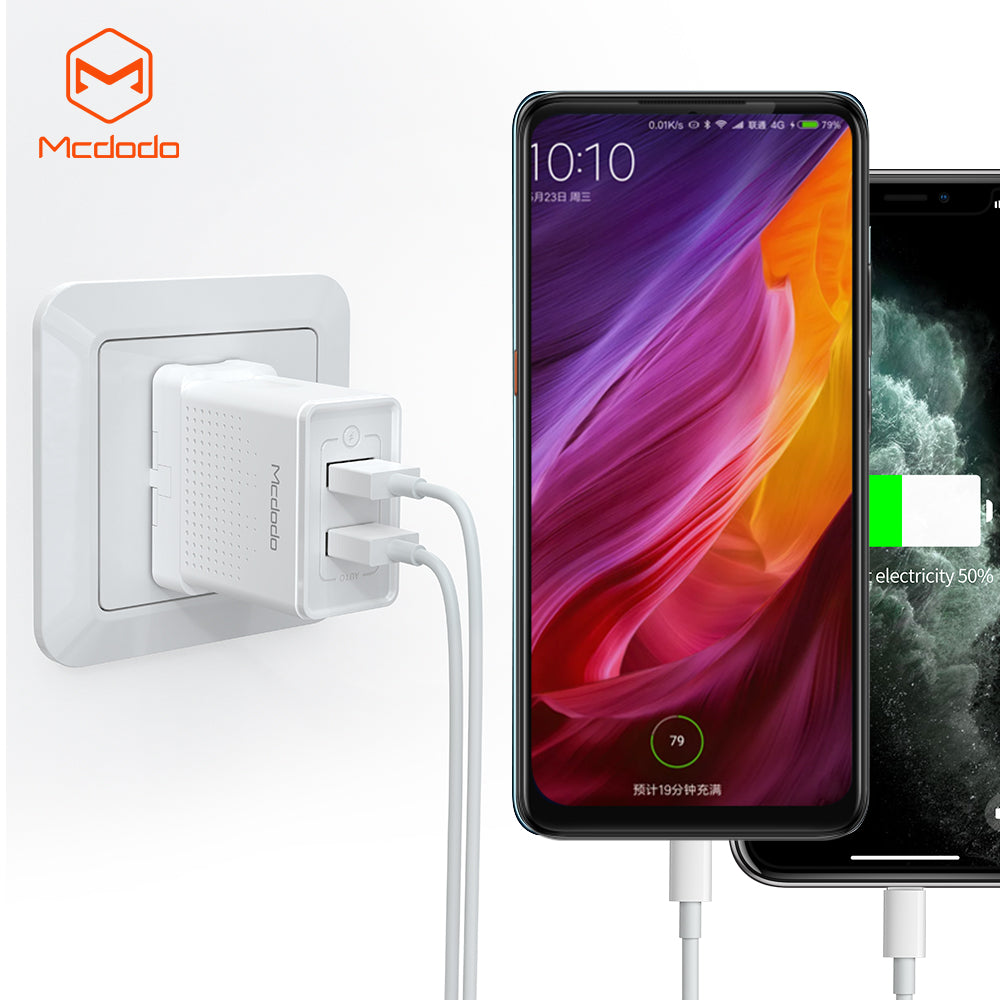 MCDODO HCH-5721 Dual USB Charger (UK) + MicroUSB Cable Travel Set