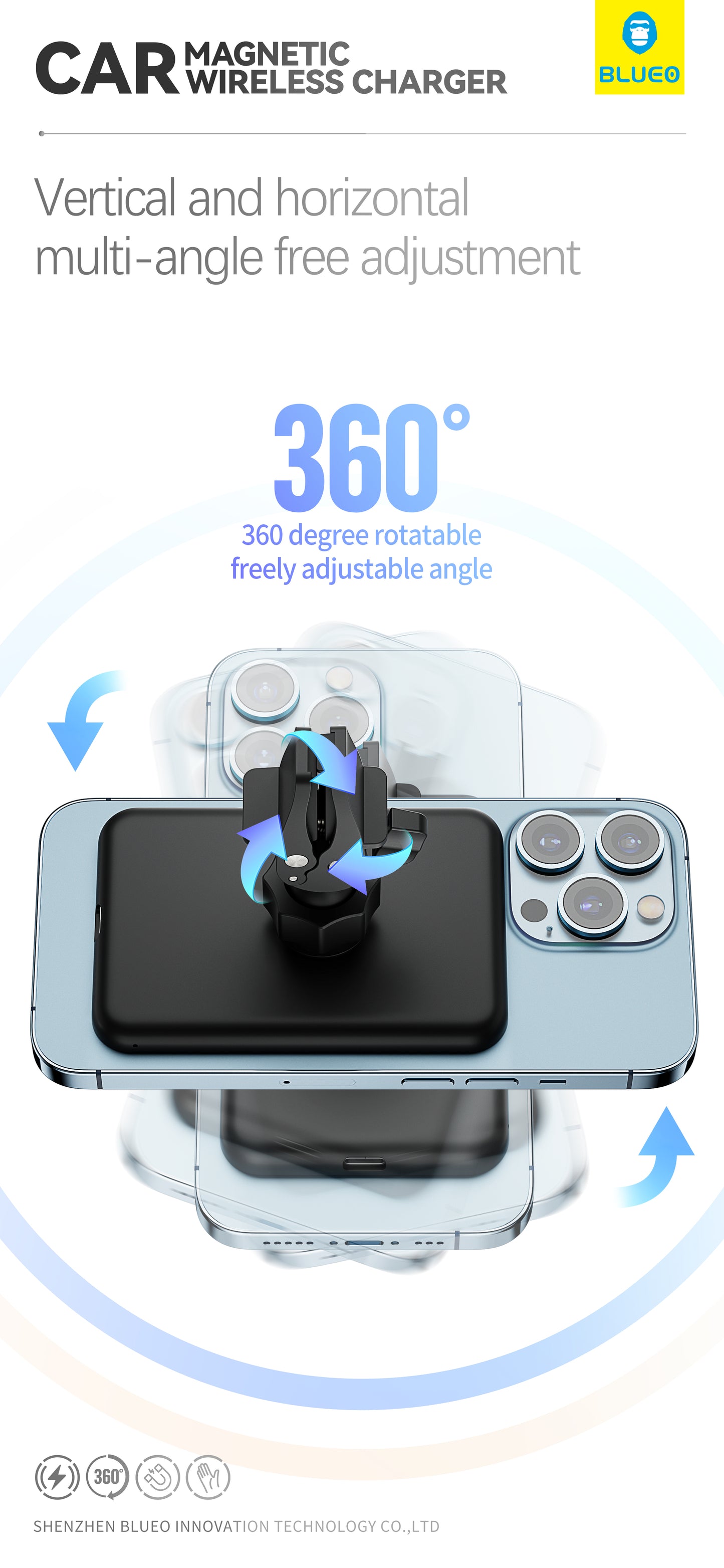 BLUEO Car Magnetic Wireless Charger 5W/7W/10W/15W (Max)