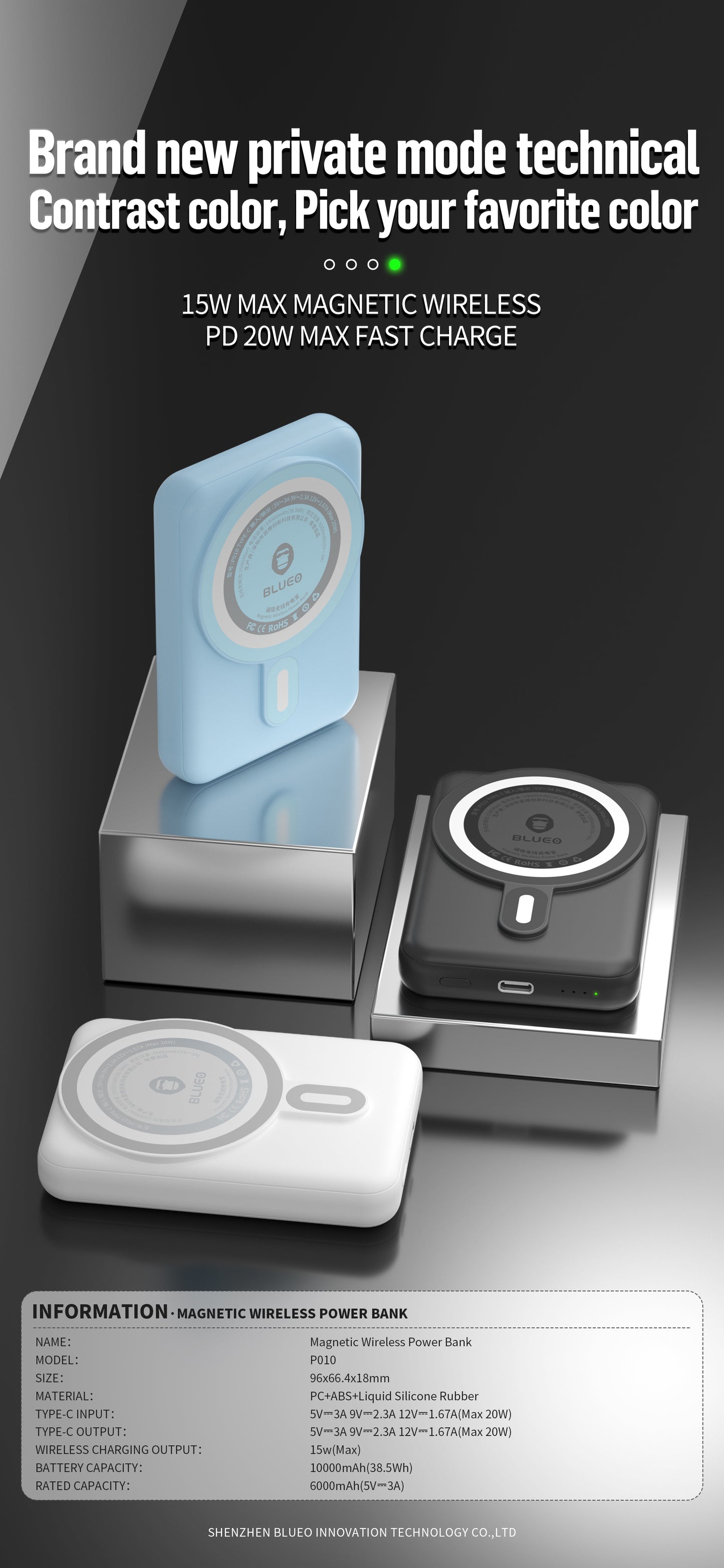 BLUEO  P010 Magnetic Wireless Powerbank 10,000 mAH