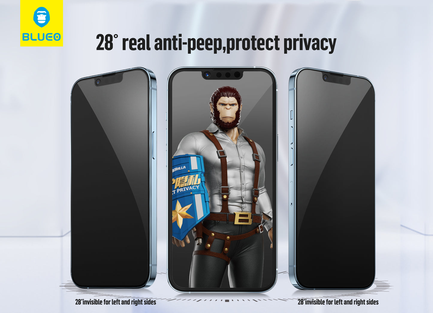 BlueO 2.5D Silk Full Cover  Glass Anti-Peep for iPhone