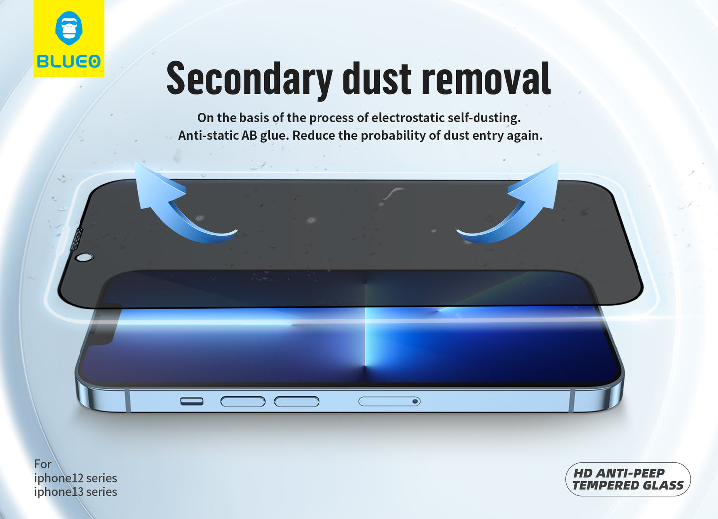 BlueO 2.5D Silk Full Cover  Glass Anti-Peep for iPhone
