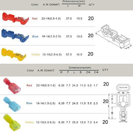 120 PCS T Tap Electrical Connectors Quick Wire Splice Taps and Insulated Male Quick Disconnect Terminals (Yellow, Red Blue)